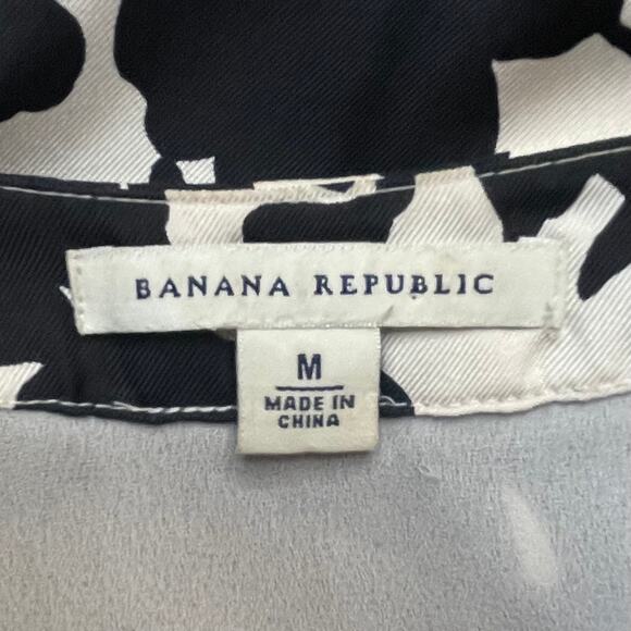 BANANA REPUBLIC SILK 60S MOD FLORAL SHIFT DRESS BLACK CREAM MEDIUM - Picture 5 of 8